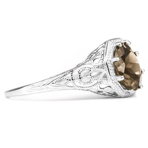 Smoky Quartz Sterling Silver Vintage Style Solitaire Ring