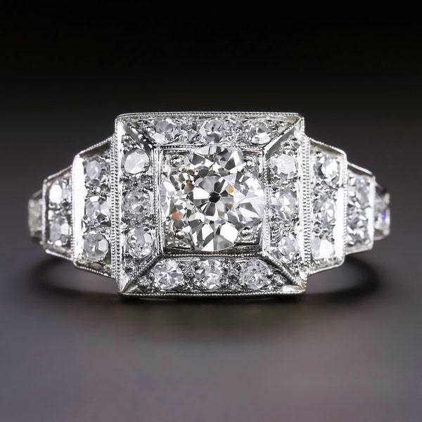 Vintage Diamond Cocktail Ring Old European Cut Platinum Art Deco Engagement (19529)