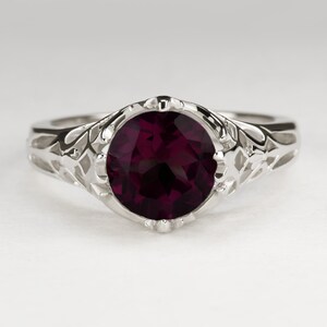 Rhodolith Granat Sterling Silber Ring Vintage Stil Solitär Art Deco Filigran (18283-RHOD)