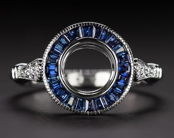 Sapphire Diamond Engagement Ring Setting 6.5Mm Mount Vintage Art Deco Calibre (5030-BS-6.4)