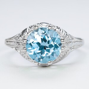 London Blue Topaz Sterling Silver Ring Vintage Style Solitaire Filigree Art Deco (18267-LONBT)