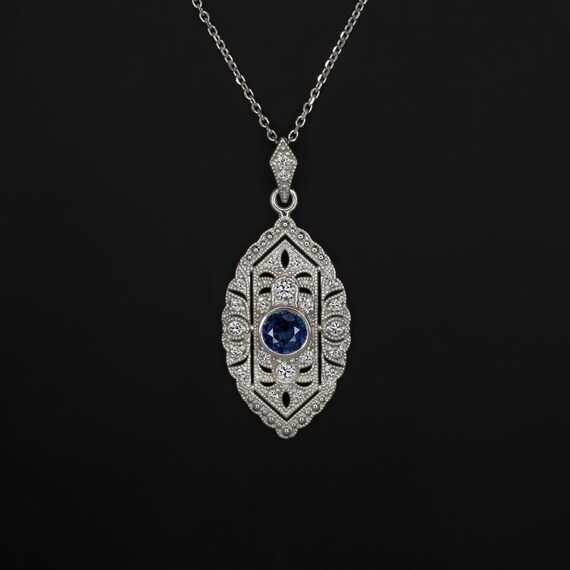 【楽天スーパーセール】 Sapphire Diamond Necklace Deco Art Pendant Style Vintage シルバー
