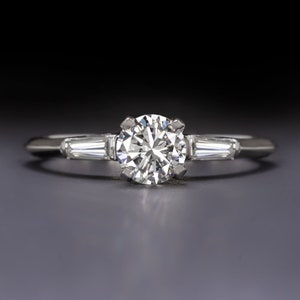 F-G Vs2 Round Cut Diamond Engagement Ring 1/2 Carat Classic White Gold Natural Baguette Sides Natural (13403)
