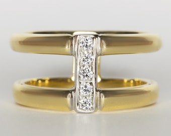 G-H Vs Diamond 18K Yellow Gold Designer Cocktail Ring Double Band Wide Geometric (10308)