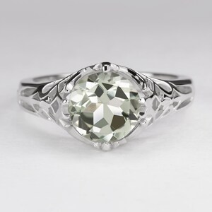 Green Amethyst Sterling Silver Ring Vintage Style Solitaire Art Deco Filigree (18283-GAM)