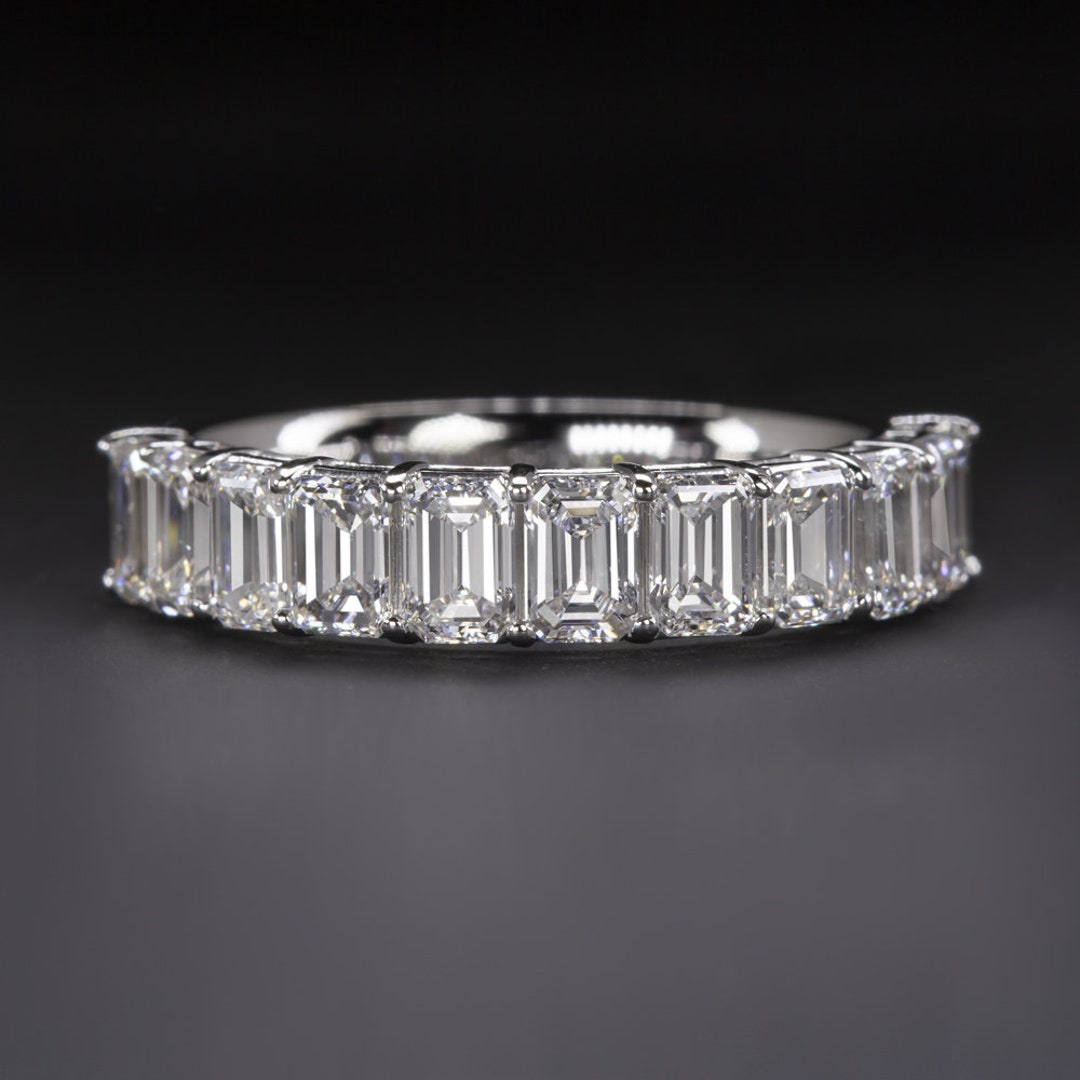 2 Carat Emerald Cut Lab Created Diamond Wedding Band Half Eternity Ring