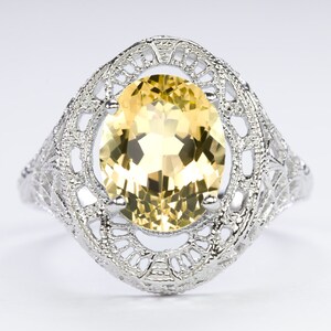 Citrine Sterling Silver Ring Vintage Style Oval Cut Gemstone Filigree Solitaire (18266-CT)
