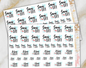 Snow Day, 2 Hour Delay, 1 Hour Delay Planner Stickers, Erin Condren, Happy Planner, School, Work