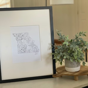 Floral State Print 8x10 Inches