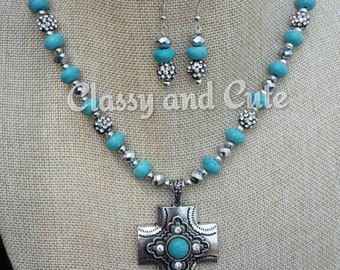 Turquoise Cross Necklace Set