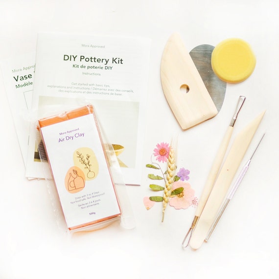 DIY Air Dry Clay Pottery Kit: Home Craft with Pressed Flowers - Valentine's Gift
