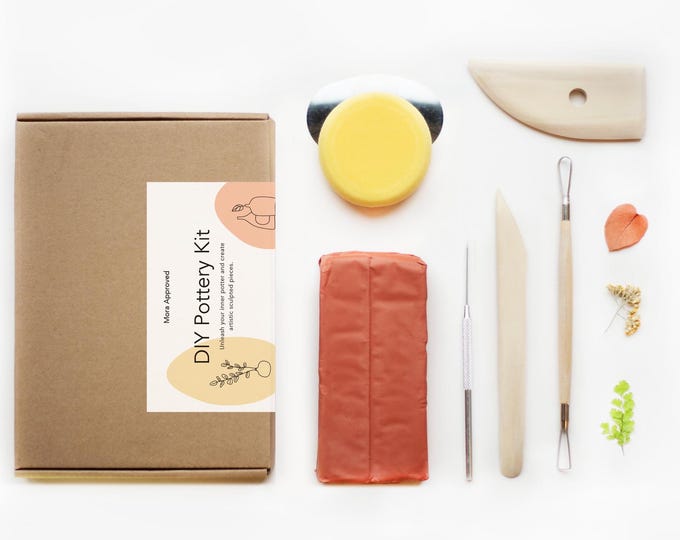 DIY Air Dry Clay Pottery Kit: Terracotta Clay, Pressed Flowers