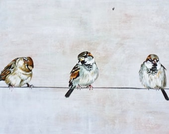 Sparrows On  Wire Art Print,