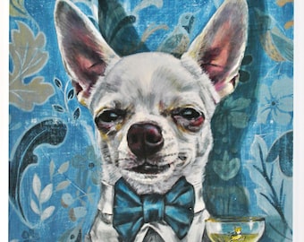 Chihuahua art print, chihuahua lovers gift, dog lovers gift, amusing dog print, babycham lovers, white Chihuahua by Victoria Coleman