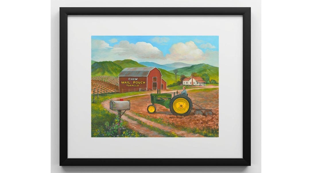 tobacco canvas tractor supply Farming Framed Print -john Deere, Classic Tractor, Farmhouse, Chew Mail  Pouch, Porch, Windmill, Barn, Mountains, Mailbox – PERSONALIZED