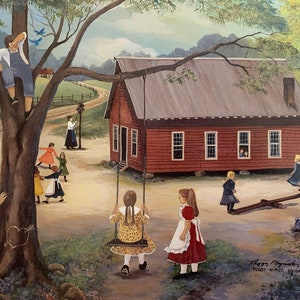 Recess Framed Print - old fashioned schoolhouse, ring-around-roses, jumping jack, tree swing, schoolteacher, outhouse – PERSONALIZED