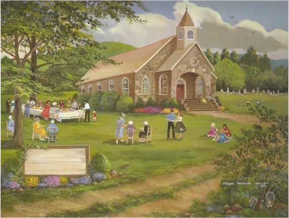Sunday Dinner on the Ground Framed Print - Rock Church, Potluck
