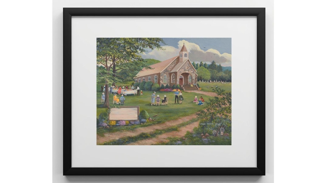 SUNDAY WORKS アートプリント Sunday Dinner on the Ground Framed Print - Rock Church, Potluck