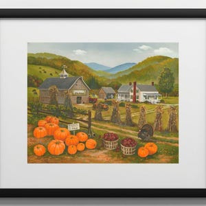 Pumpkin Farm - apples, turkey, barn, farmhouse, corn stalks, mountains, fall season, red truck, wagon, wash day, pumpkins - PERSONALIZED