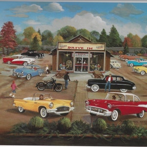 50&#39;s Drive-In Framed Print - retro, restaurant, collectable cars, thunderbird convertible, motorcycle, jukebox, classic cars - PERSONALIZED