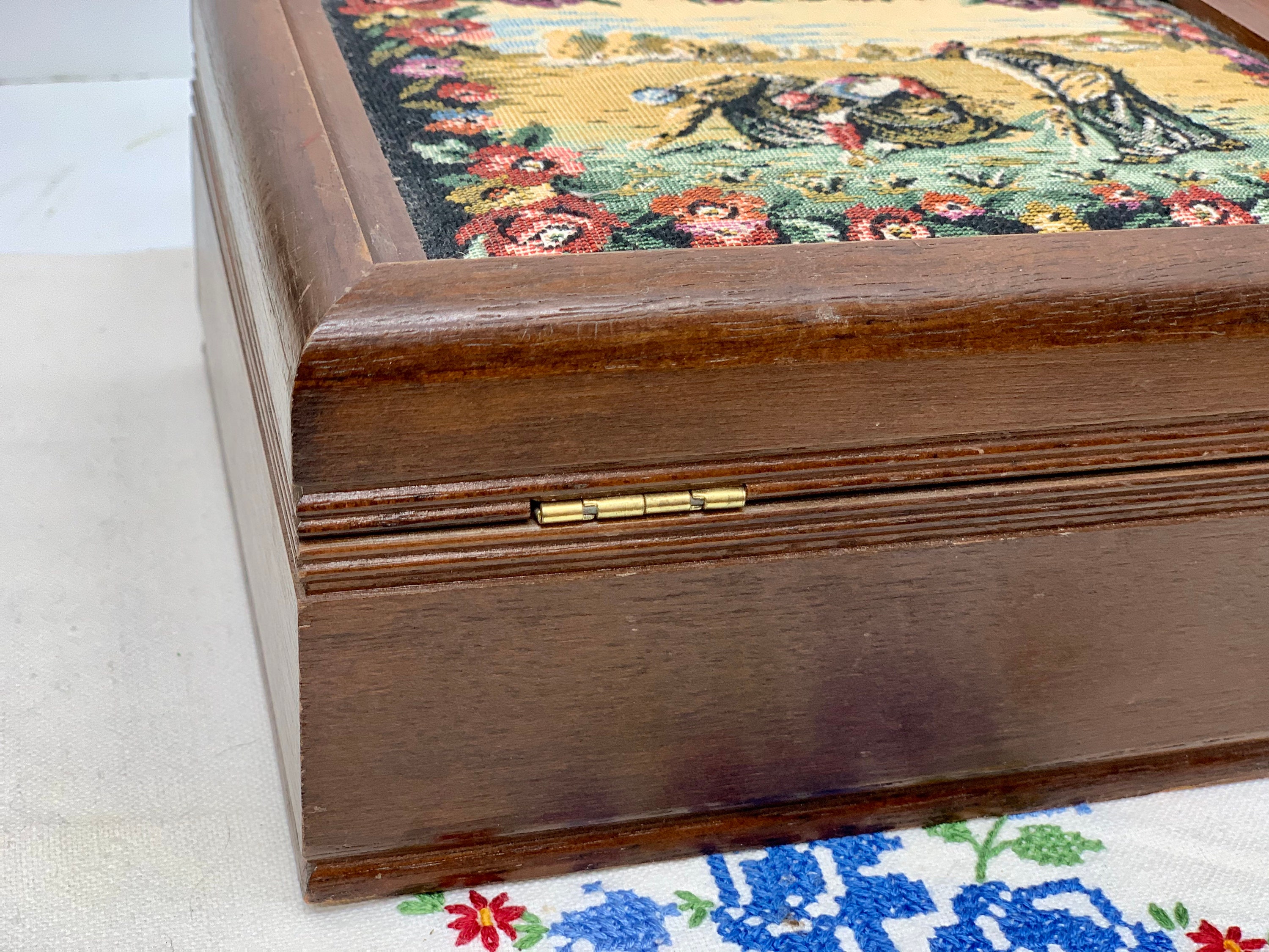 Vintage wooden jewelry box tapestry Etsy