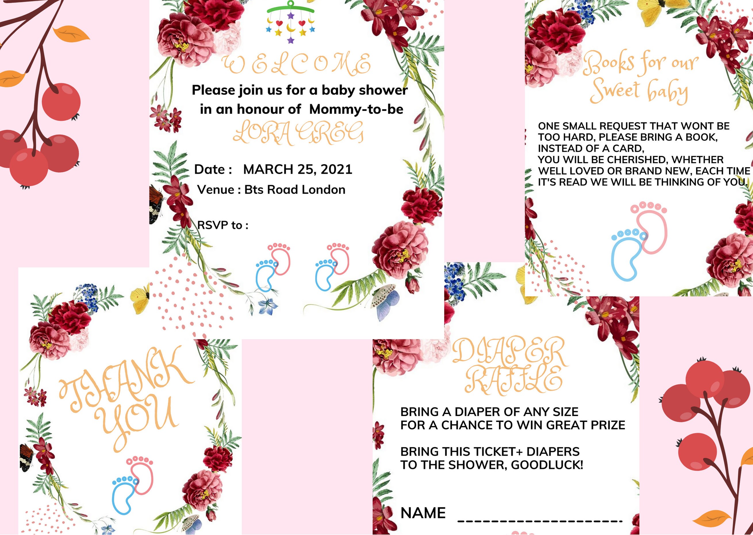 Cute Pink Baby shower invitation Rose flower Printable | Etsy