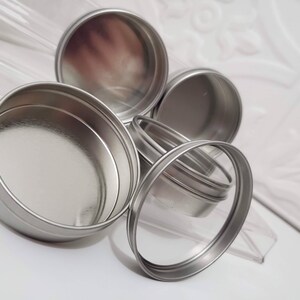 8 oz Round Tin Container with Clear Top Slip on Lid