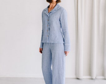 Linen women sleepwear, linen pajama set, classic pajamas