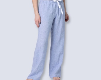 Linen wide leg pants for women, Elastic Waist Trousers for Summer