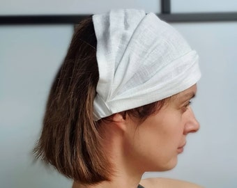 Wide linen headband, white headband
