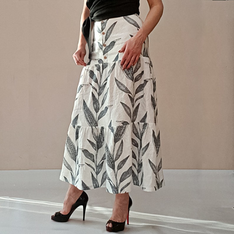 Prairie floral maxi linen skirt