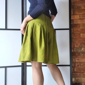 Linen Knee Length Culotte Shorts, Pleated Skirt Shorts, Wide Leg Bermuda Shorts, Half Pants image 2