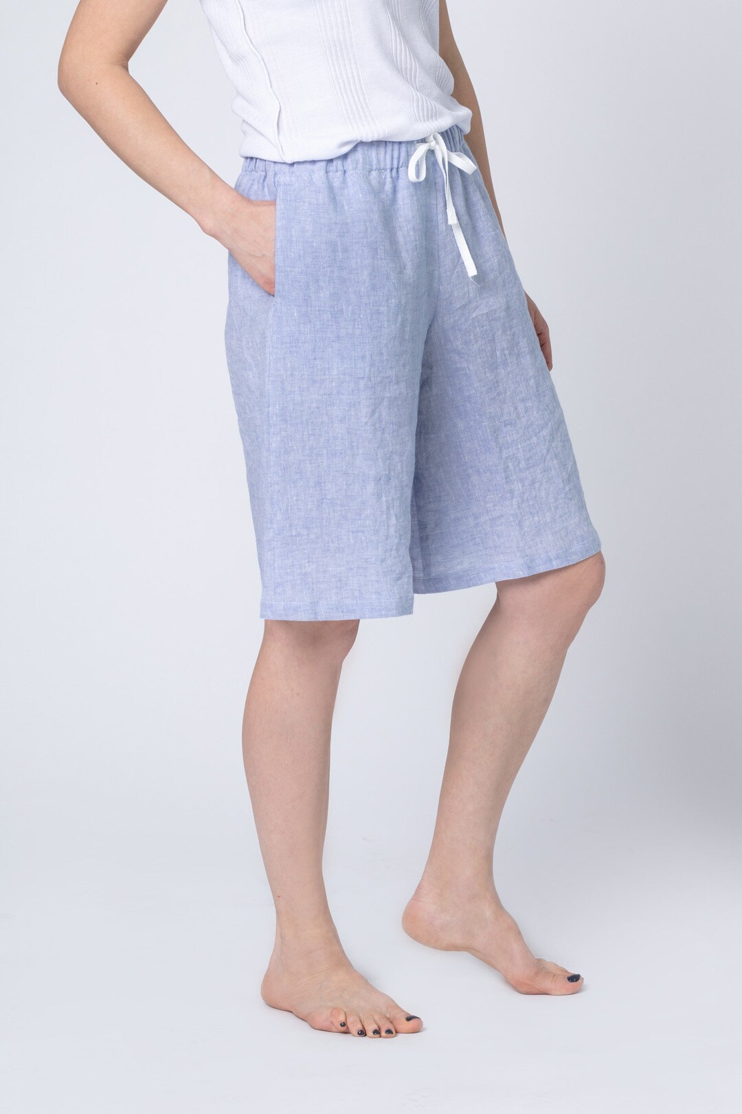 Women Linen Bermuda Shorts Etsy