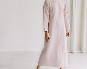 long white cotton dress with sleeves Modest White Dress – FEHRNVI