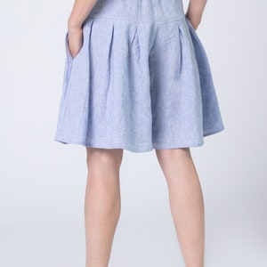 Linen Knee Length Culotte Shorts, Pleated Skirt Shorts, Wide Leg Bermuda Shorts, Half Pants image 4