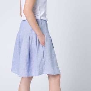 Linen Knee Length Culotte Shorts, Pleated Skirt Shorts, Wide Leg Bermuda Shorts, Half Pants image 5
