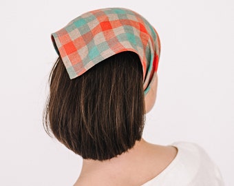 Multicolor Headband, Linen Head Bandana Triangle, Adult Headband, Beach Head Covering