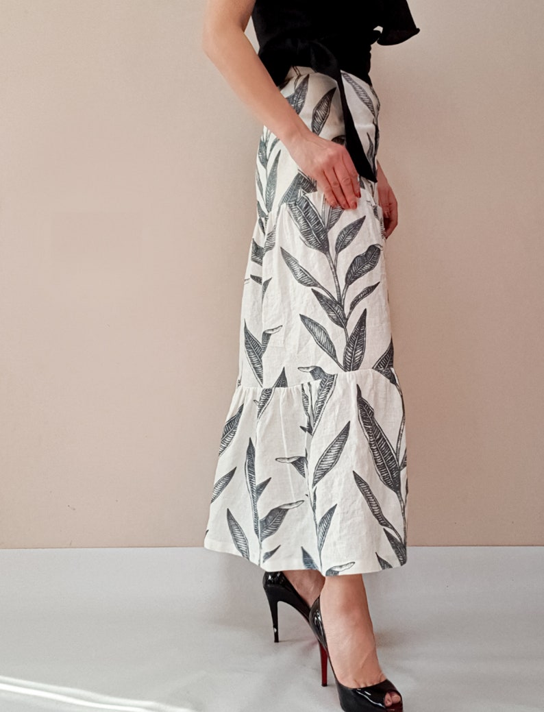 Prairie floral maxi linen skirt