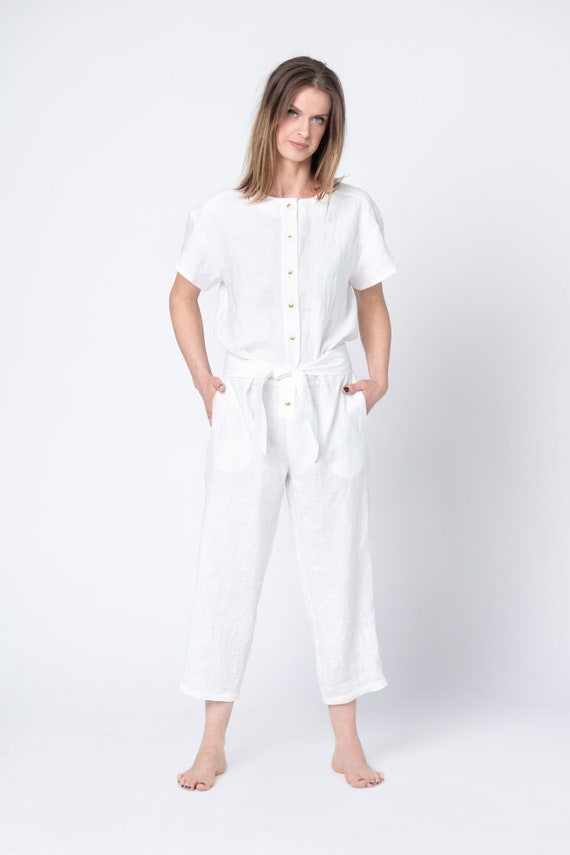 white linen jumpsuit