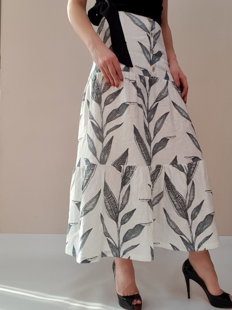 Prairie floral maxi linen skirt