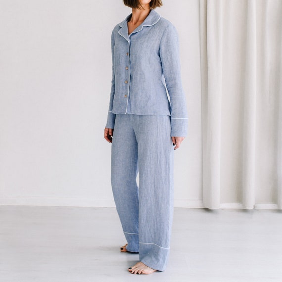 Linen Women Sleepwear Linen Pajama Set Classic Pajamas Etsy Canada