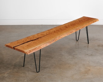 Handmade Cherry Bench | Solid Wood and Steel | Live Edge | Dining Room Seating | Entryway Bench