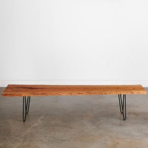 Handmade Cherry Bench Solid Wood and Steel Live Edge Dining Room Seating Entryway Bench zdjęcie 2