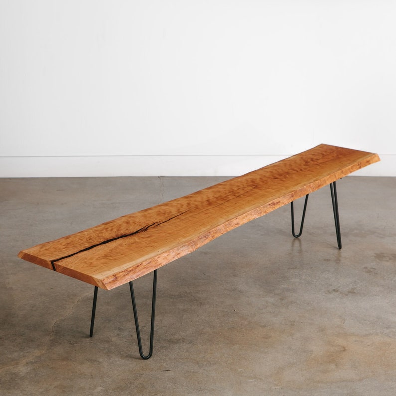 Handmade Cherry Bench Solid Wood and Steel Live Edge Dining Room Seating Entryway Bench image 1