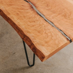 Handmade Cherry Bench Solid Wood and Steel Live Edge Dining Room Seating Entryway Bench image 3