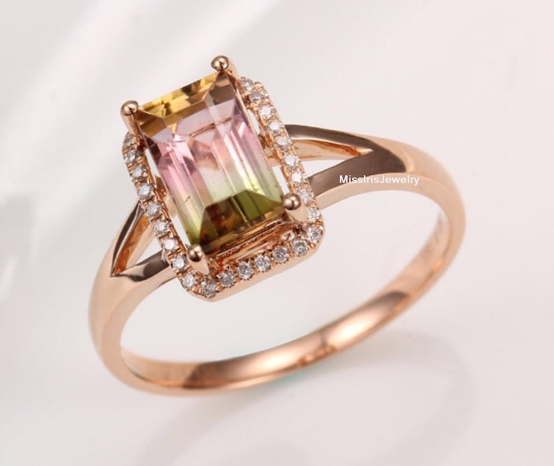 Watermelon Tourmaline Engagement Ring bicolor Tourmaline Etsy