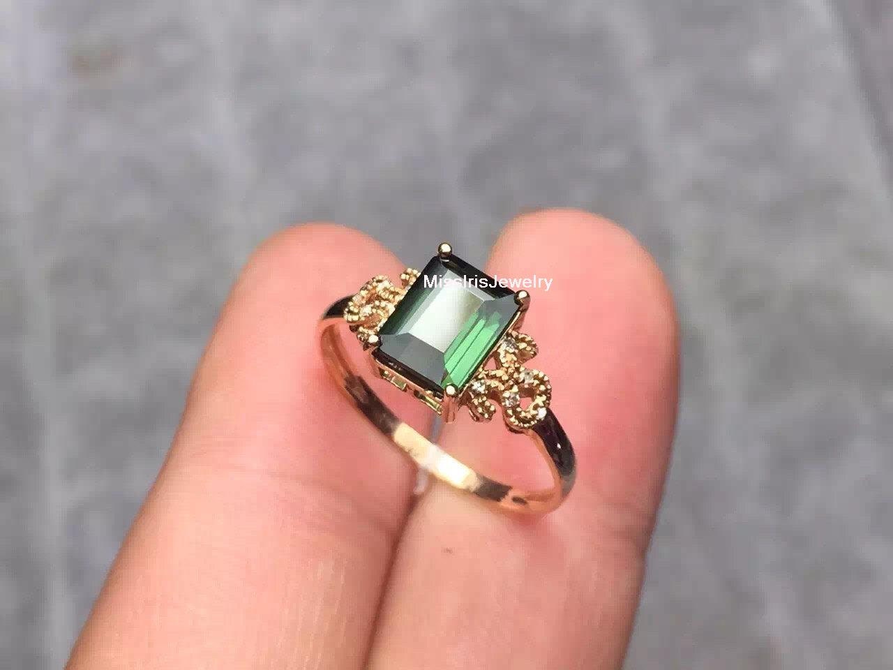 Green Tourmaline Engagement Ring Etsy