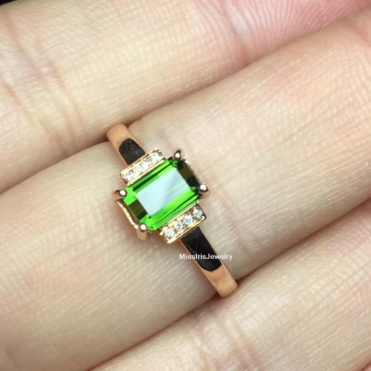 Green Tourmaline Engagement Ring Etsy
