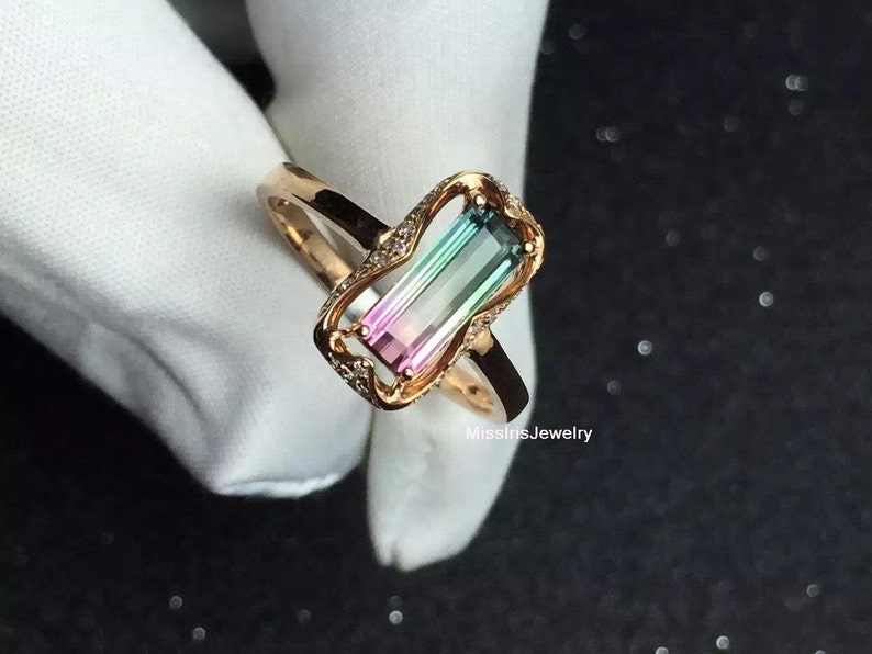 Watermelon Tourmaline Engagement Ring bi-color Tourmaline - Etsy