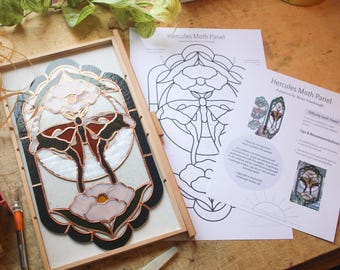 Digital Pattern Hercules Moth Panel, Stained Glass Pattern Download, Hercules Moth Pattern, Hercules Moth Pattern, Stain Glass Panel Pattern